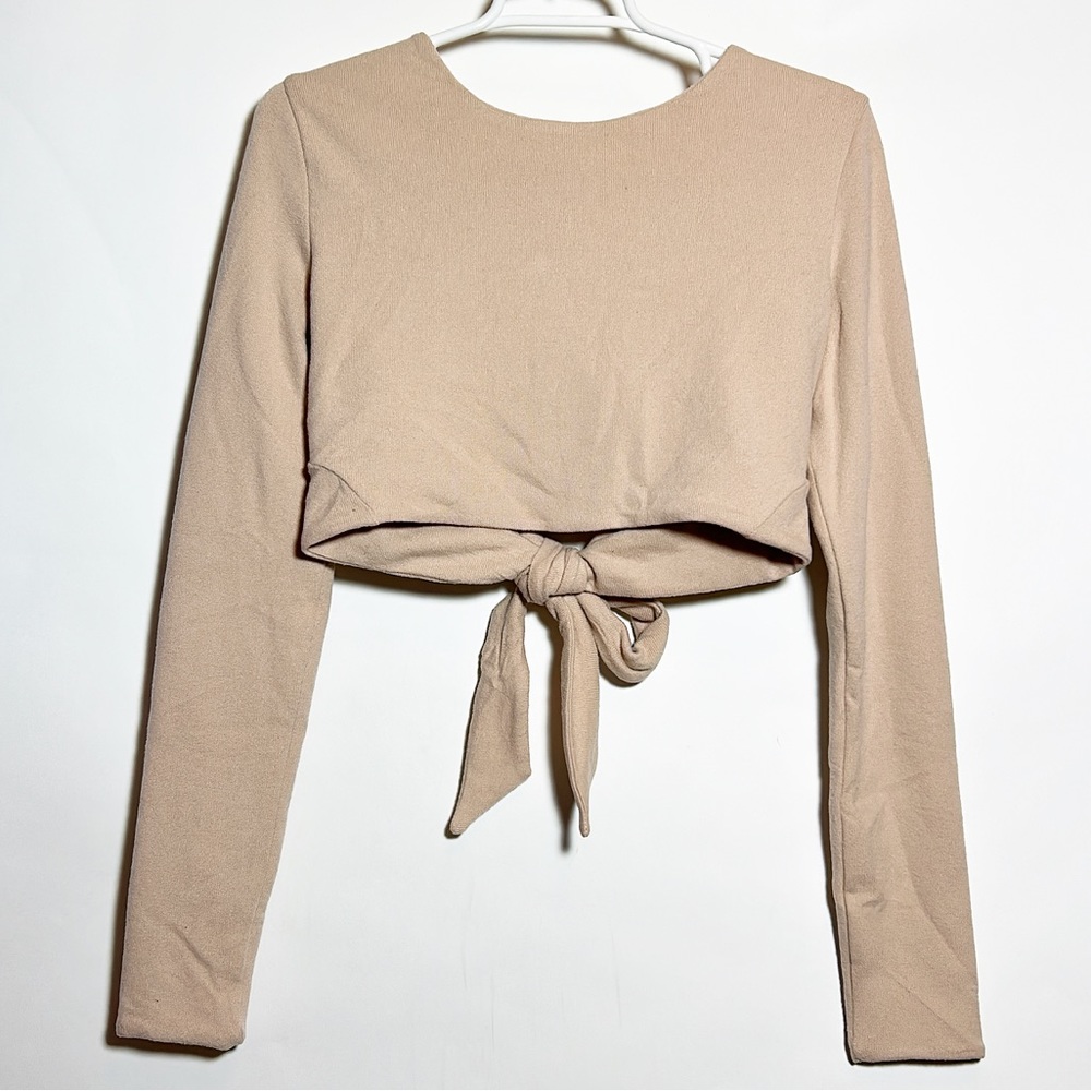 Tan tieback crop top sweater